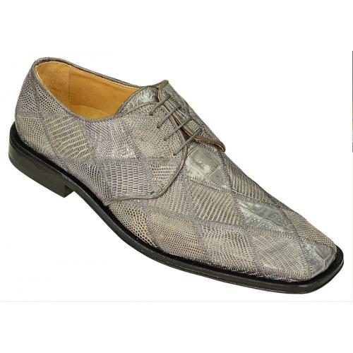 David Eden "Alba" Medium Grey Genuine Crocodile / Lizard Patchwork Shoes